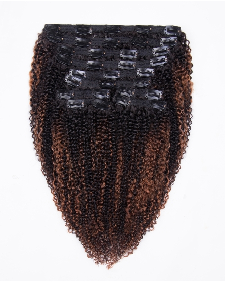 Brown Highlighted Coily Clip-in Hair Extensions