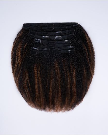 Brown Highlighted Kinky Clip-in Hair Extensions