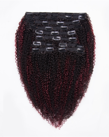 Burgundy Highlighted Coily Clip-in Hair Extensions