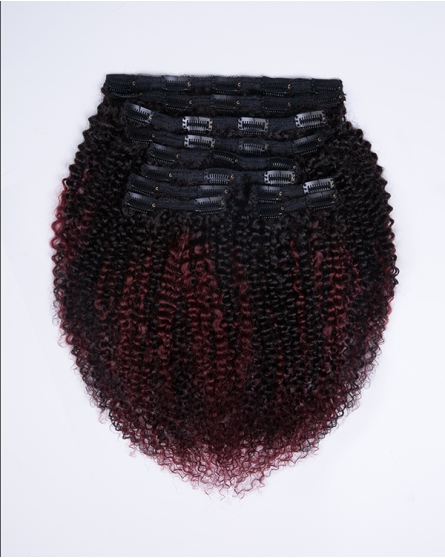 Burgundy Highlighted Curly Clip-in Hair Extensions