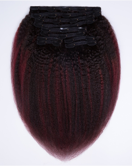 Burgundy Highlighted Kinky Blow-out Clip-in Hair Extensions