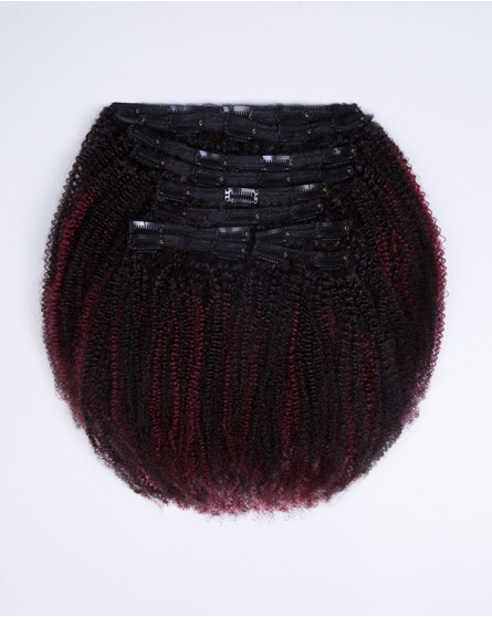 Burgundy Highlighted Kinky Clip-in Hair Extensions